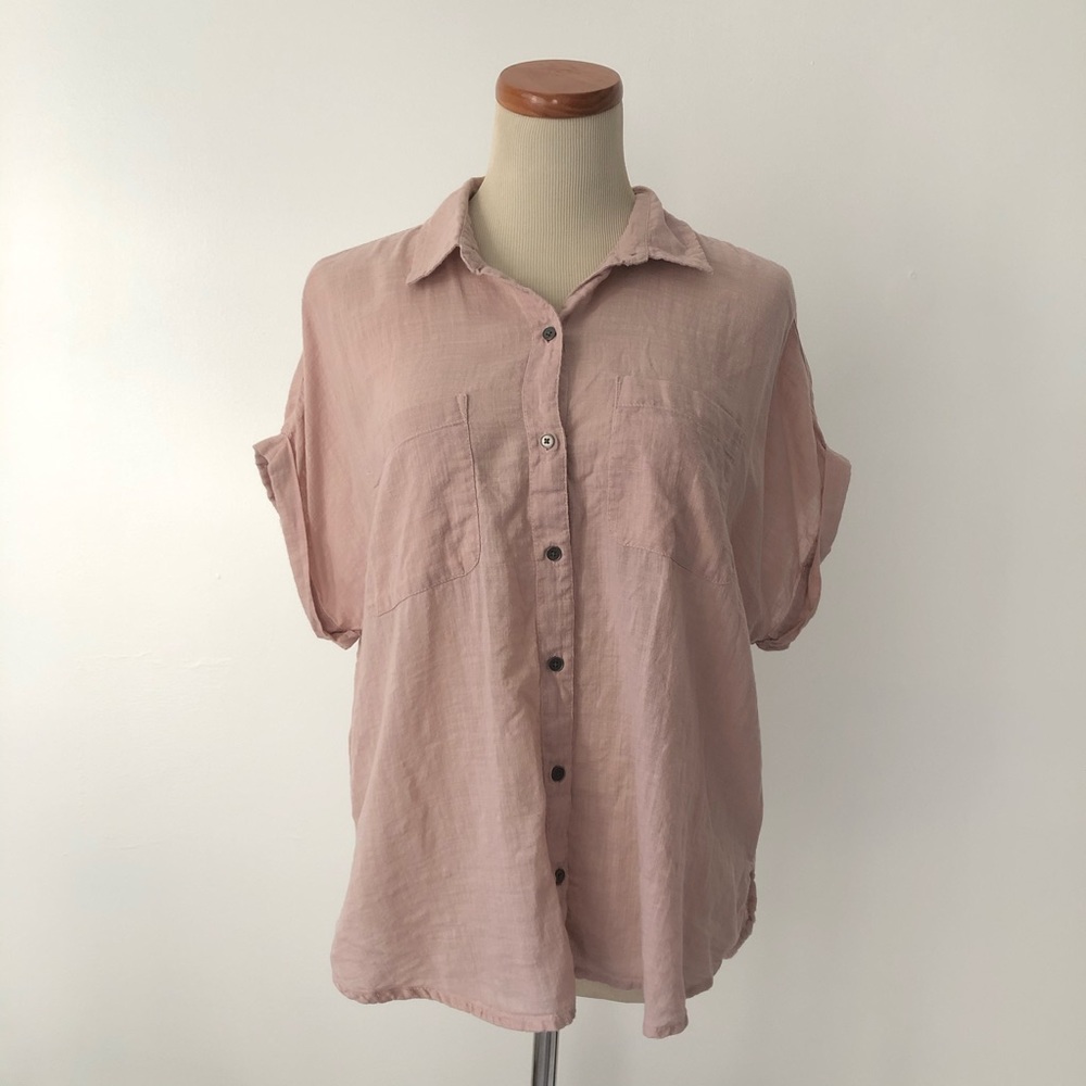 Lucky Brand Blush Pink Short Sleeve Button-Down Shirt